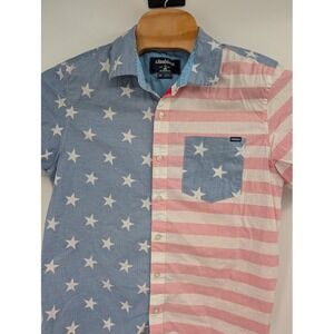 Chubbies Men's Medium Red White Blue USA America Short Sleeve Button Down Shirt